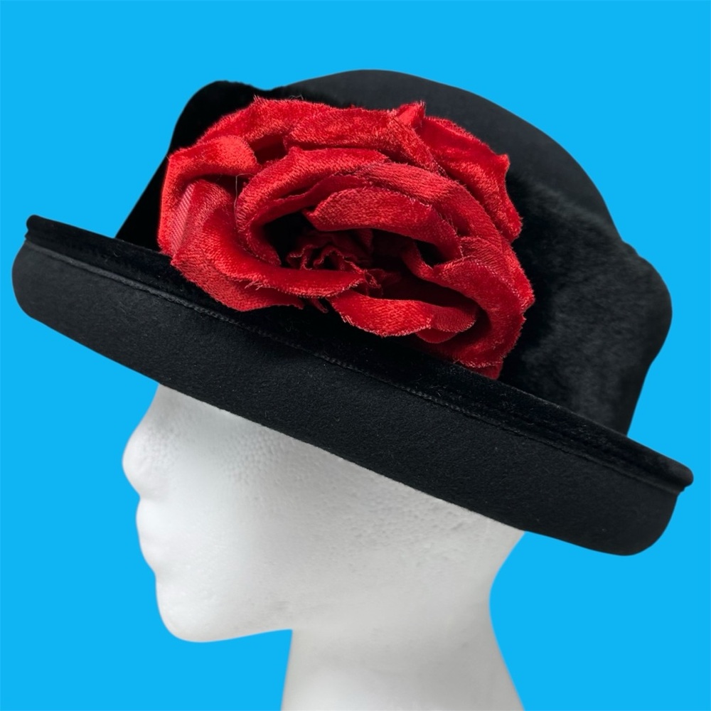 Betmar Vintage 80s 90s Wool Hat Red Rose & Faux Fur